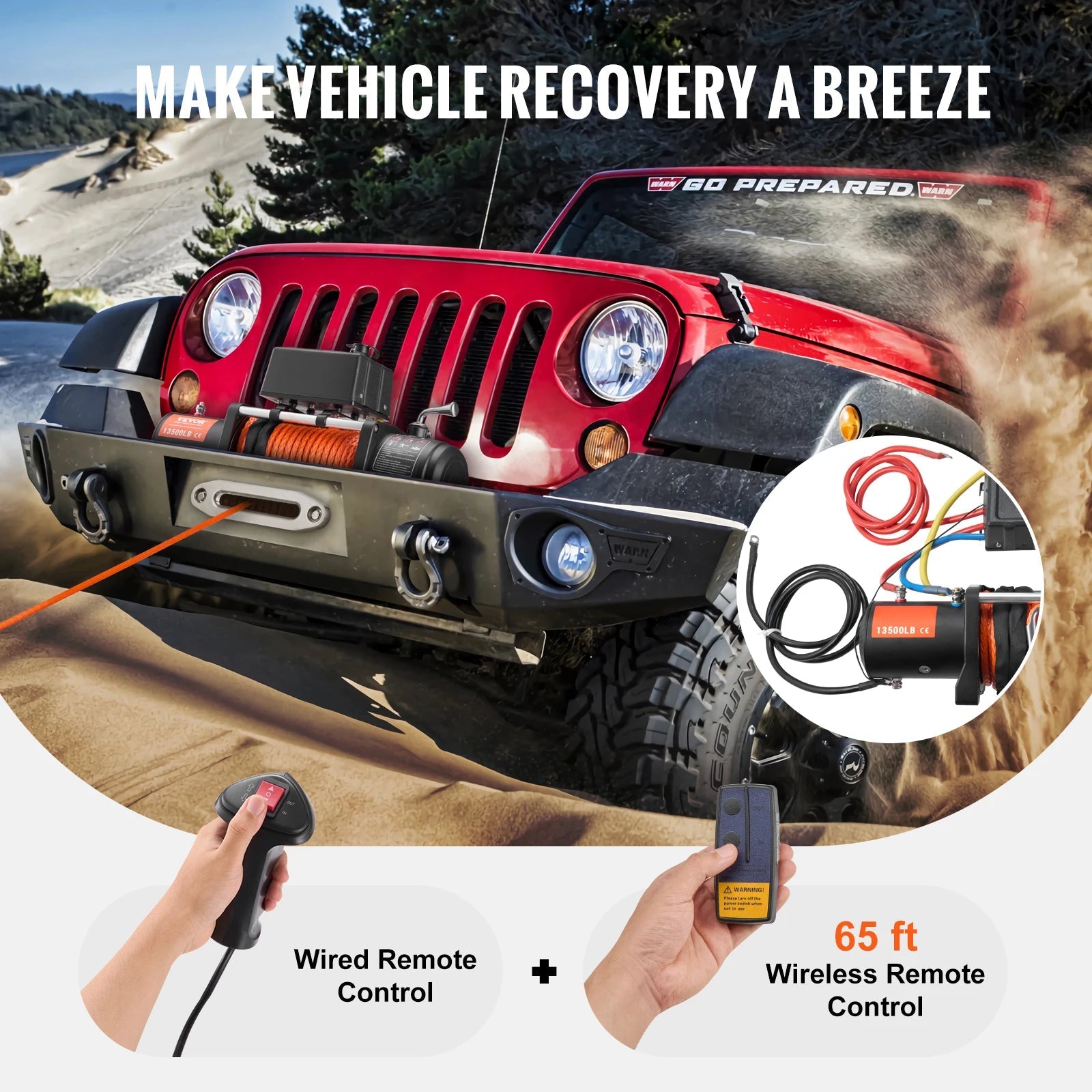 SucceBuy 13500lbs Electric Winch with 80ft Synthetic Rope – Wireless & Wired Remote for Off - Road Towing - Buy at GearForge