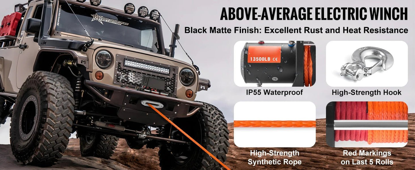 SucceBuy 13500lbs Electric Winch with 80ft Synthetic Rope – Wireless & Wired Remote for Off - Road Towing - Buy at GearForge
