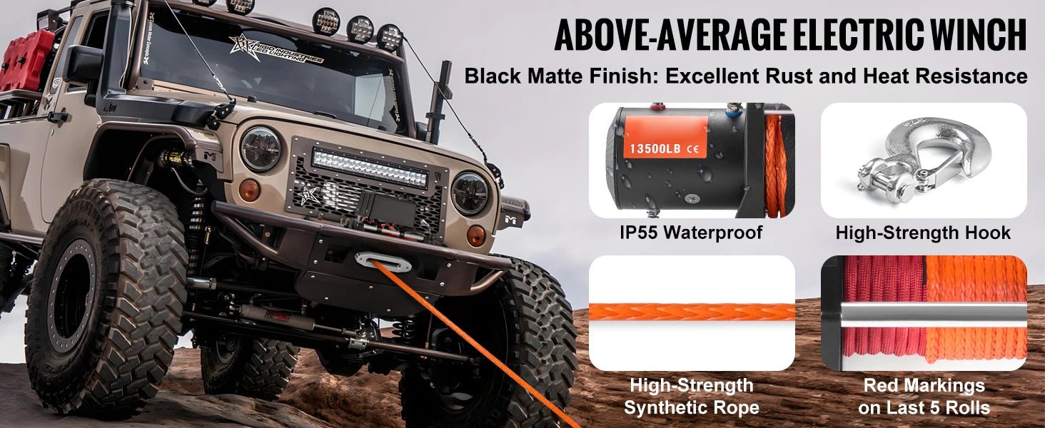 SucceBuy 13500lbs Electric Winch with 80ft Synthetic Rope – Wireless & Wired Remote for Off - Road Towing - Buy at GearForge