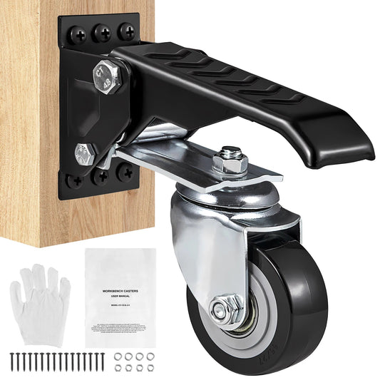 SucceBuy 165 lbs 2.5" Workbench Caster Wheels – Set of 4, Side - Mounted, 360° Swivel Retractable Stepdown Wheels - Buy at GearForge