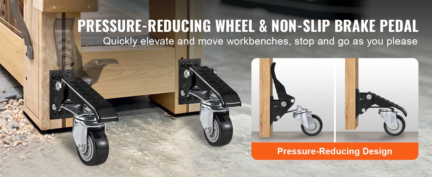 SucceBuy 165 lbs 2.5" Workbench Caster Wheels – Set of 4, Side - Mounted, 360° Swivel Retractable Stepdown Wheels - Buy at GearForge