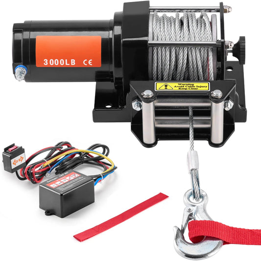 SucceBuy 3000lbs 12V Electric ATV/UTV Winch – Steel Cable, 39ft Rope, Roller Fairlead & Wired Remote - Buy at GearForge