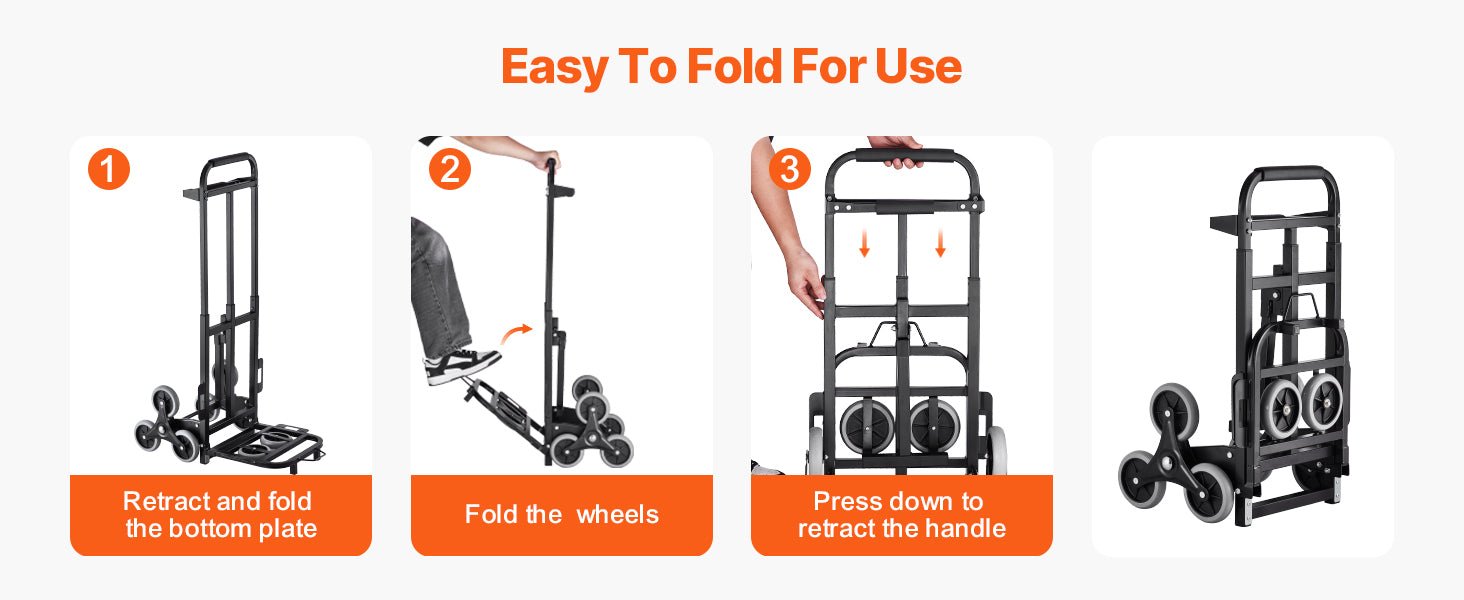 SucceBuy 460 lbs Folding Stair Climbing Hand Truck Dolly with 6 Wheels & Ropes – Shopping, Moving, Warehouse Cart - Buy at GearForge