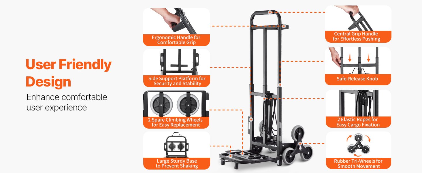 SucceBuy 460 lbs Folding Stair Climbing Hand Truck Dolly with 6 Wheels & Ropes – Shopping, Moving, Warehouse Cart - Buy at GearForge