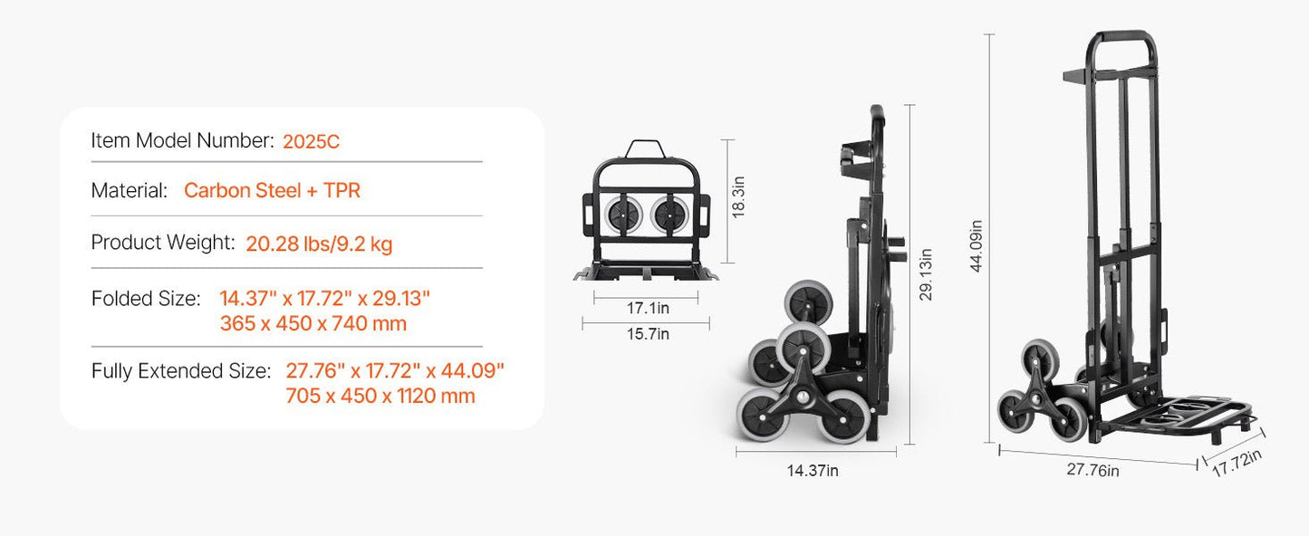 SucceBuy 460 lbs Folding Stair Climbing Hand Truck Dolly with 6 Wheels & Ropes – Shopping, Moving, Warehouse Cart - Buy at GearForge