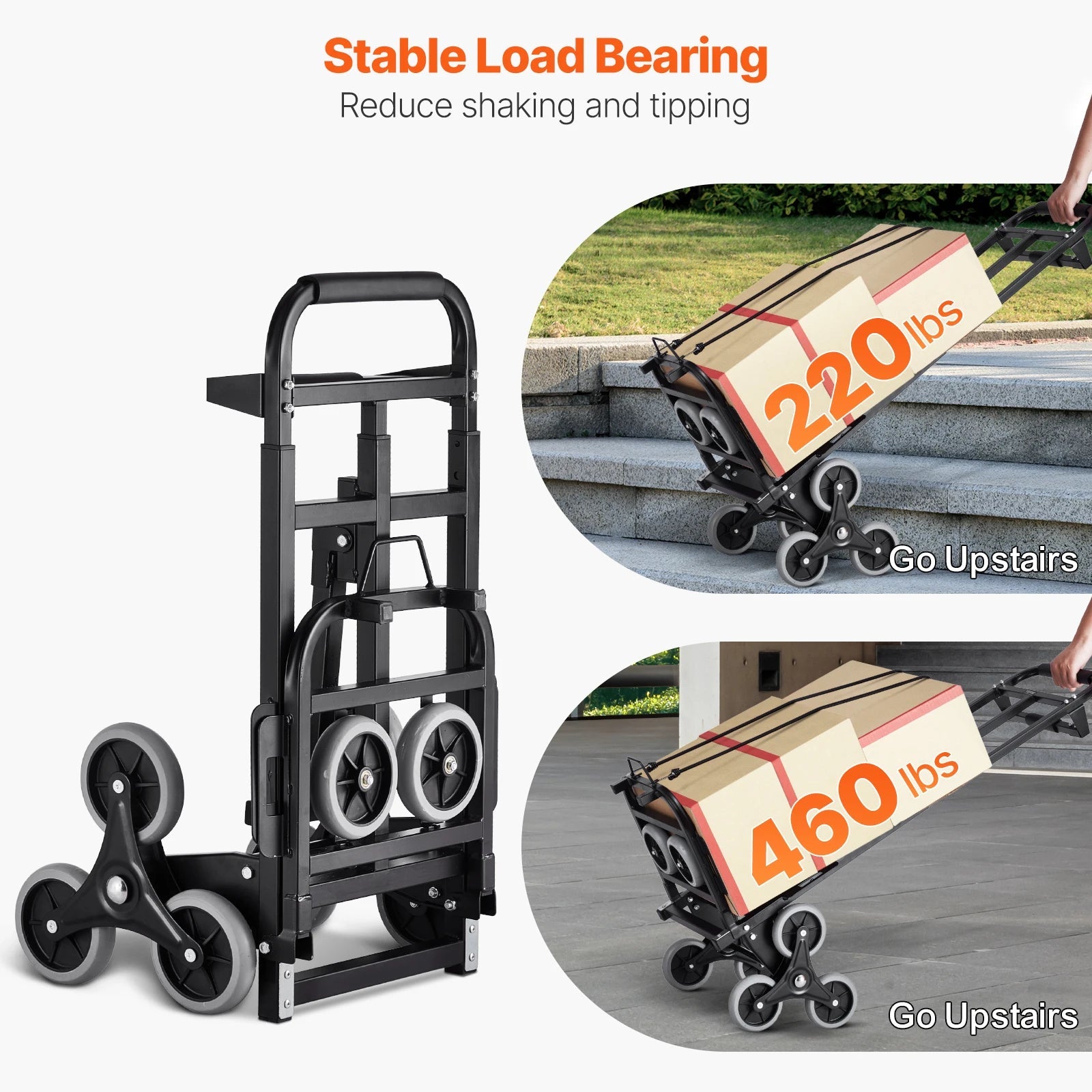 SucceBuy 460 lbs Folding Stair Climbing Hand Truck Dolly with 6 Wheels & Ropes – Shopping, Moving, Warehouse Cart - Buy at GearForge