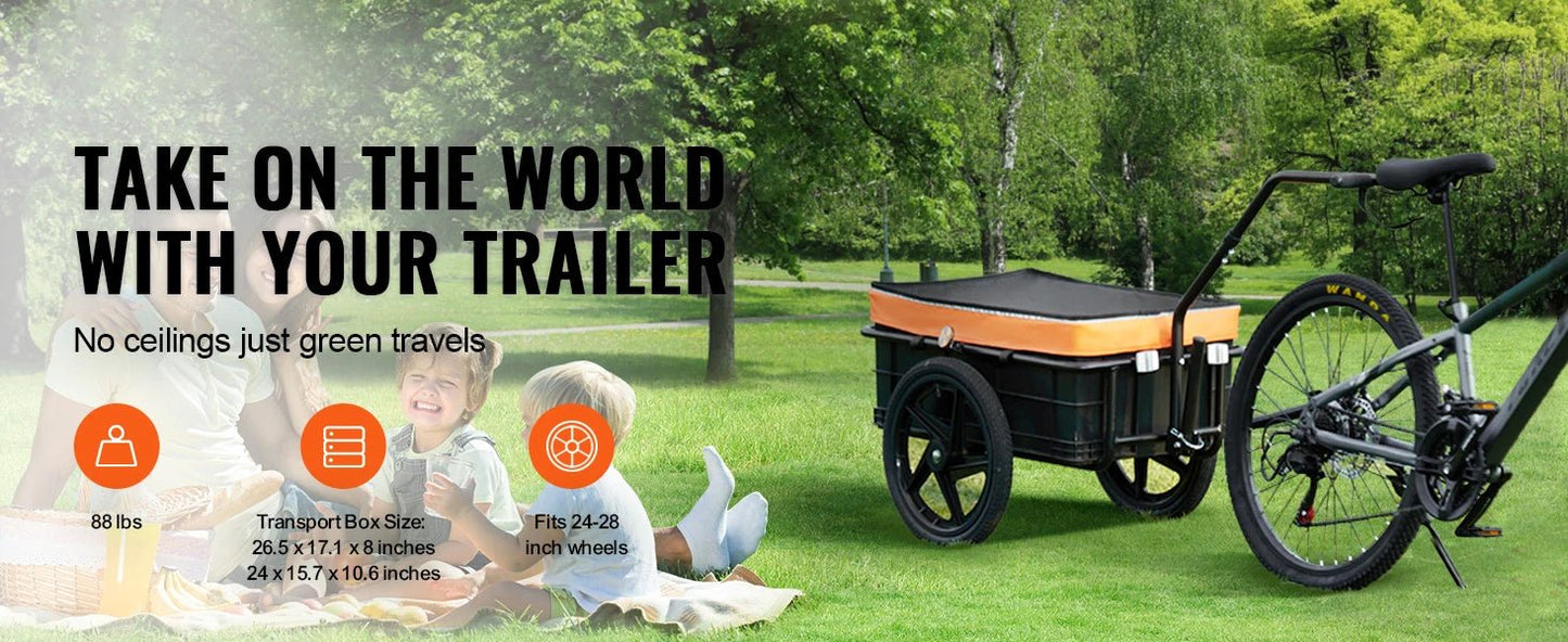SucceBuy 88Lbs Bike Cargo Trailer Bicycle Wagon Cart Foldable Storage with 16" Wheels & Safe Reflectors Fits 24" - 28" Bike Wheels - Buy at GearForge