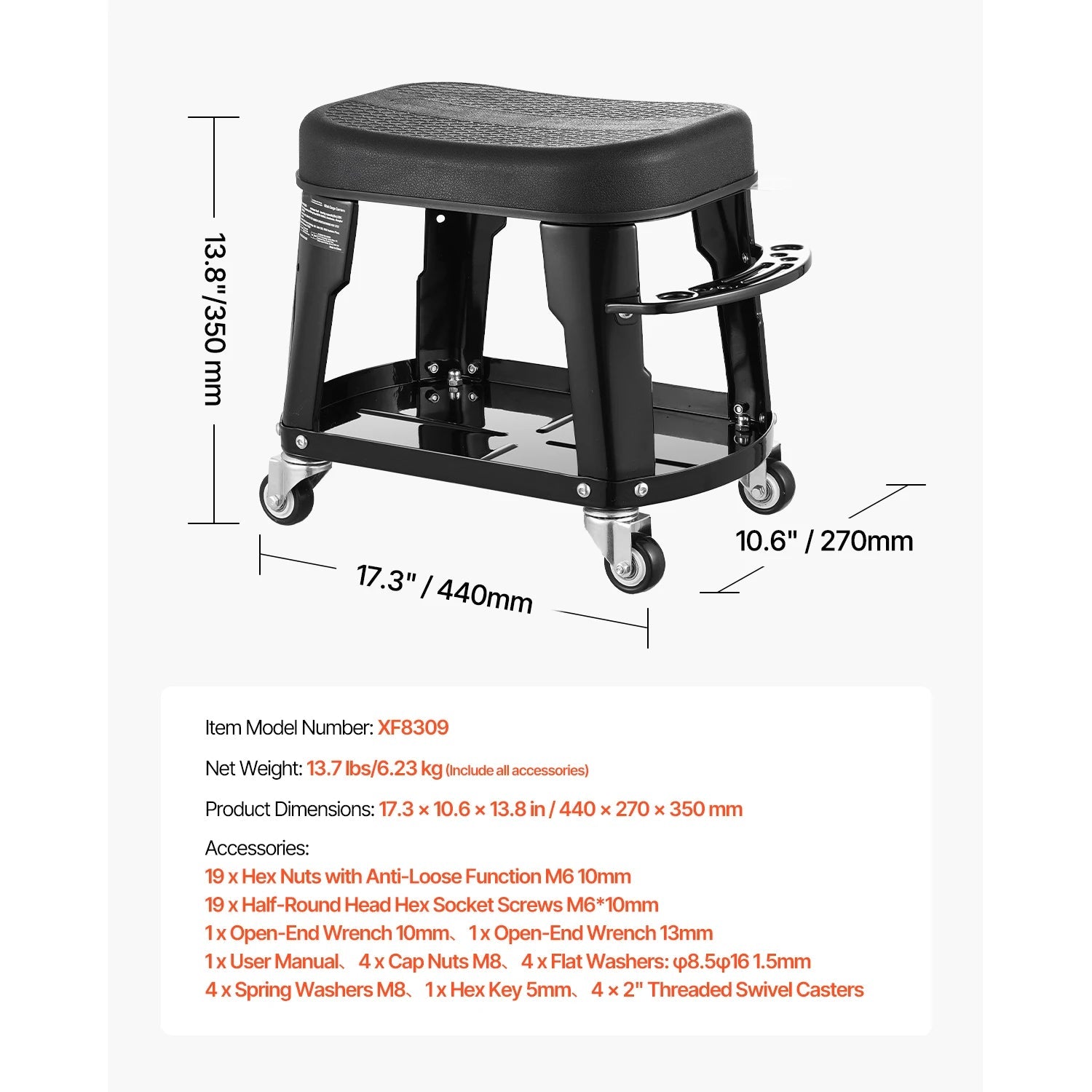 SucceBuy Mechanic Stool 300lbs Garage Seat with Wheels 360° Swivel Rolling Workshop Stool with Tool Tray for Garage, Shop Repair - Buy at GearForge