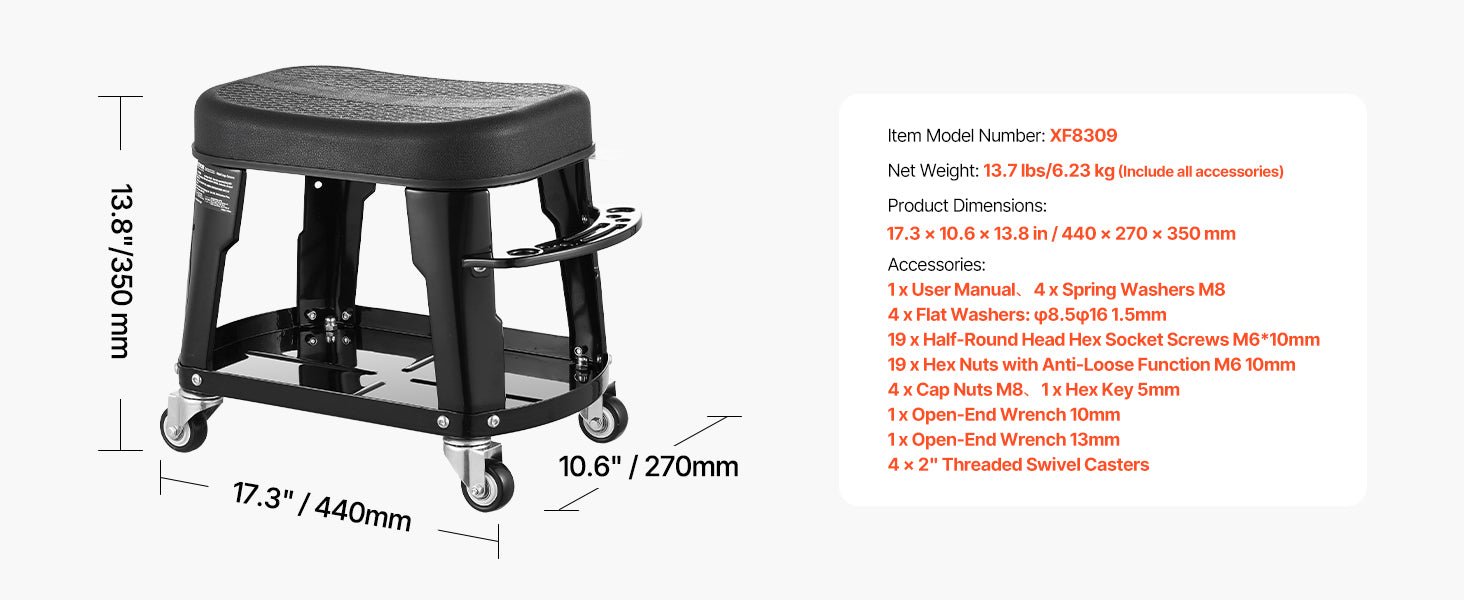 SucceBuy Mechanic Stool 300lbs Garage Seat with Wheels 360° Swivel Rolling Workshop Stool with Tool Tray for Garage, Shop Repair - Buy at GearForge