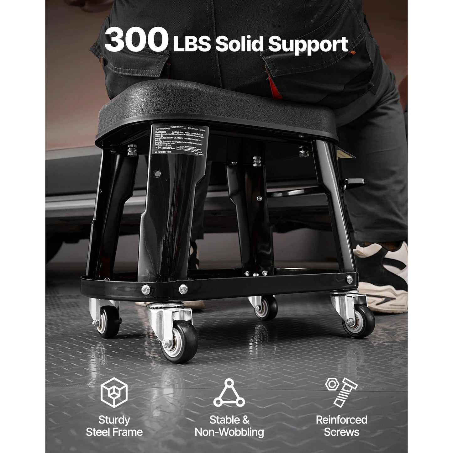 SucceBuy Mechanic Stool 300lbs Garage Seat with Wheels 360° Swivel Rolling Workshop Stool with Tool Tray for Garage, Shop Repair - Buy at GearForge