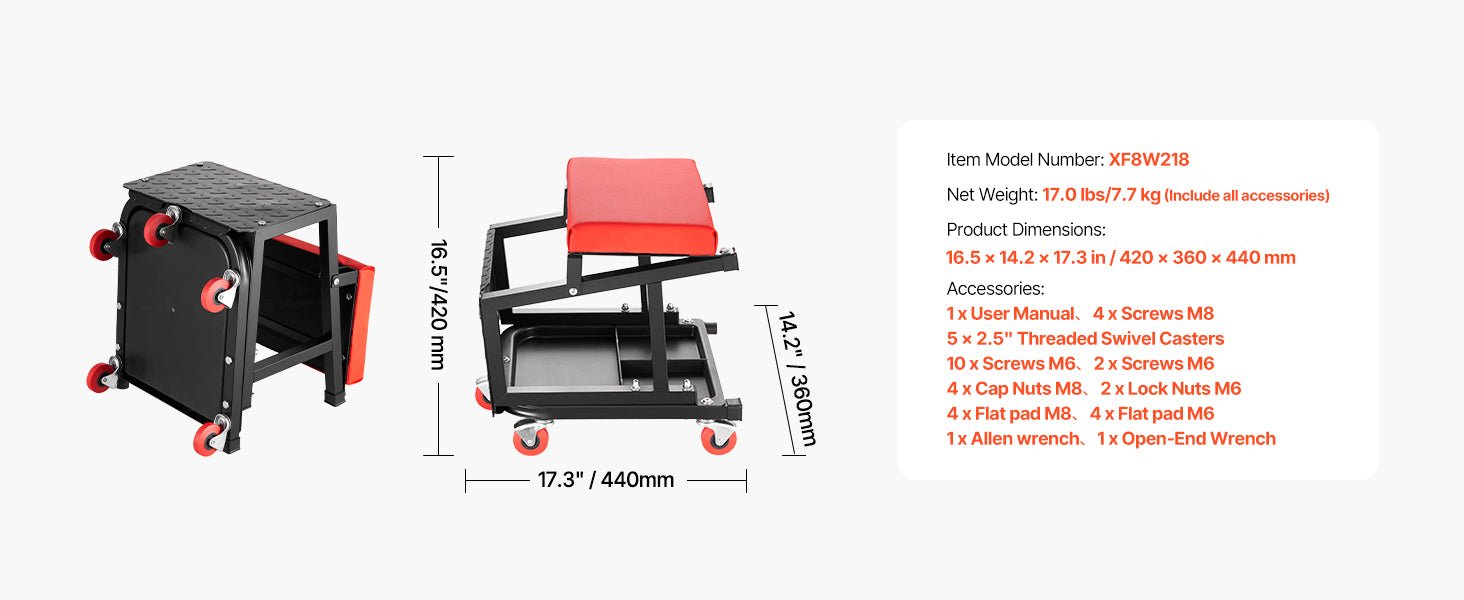 SucceBuy Mechanic Stool 300lbs Garage Seat with Wheels 360° Swivel Rolling Workshop Stool with Tool Tray for Garage, Shop Repair - Buy at GearForge