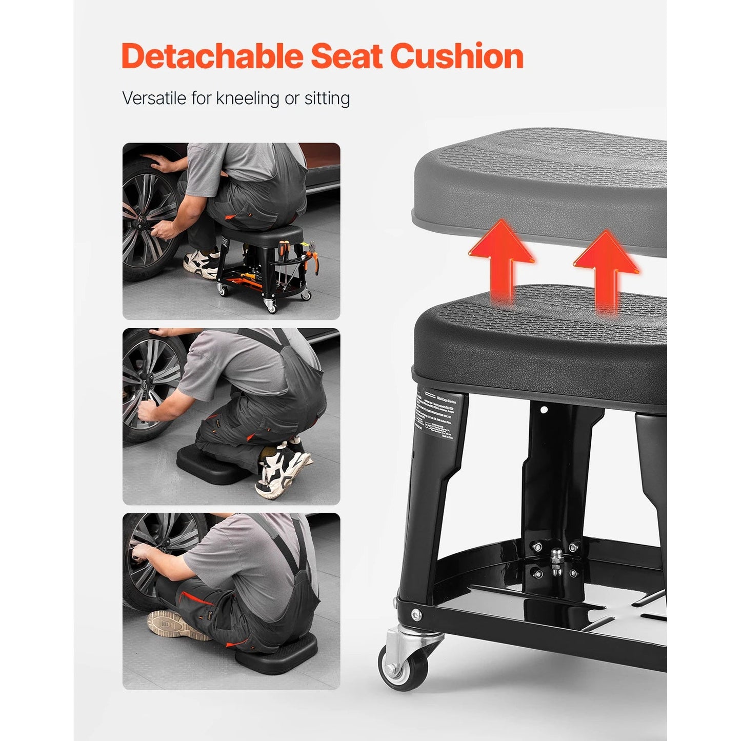 SucceBuy Mechanic Stool 300lbs Garage Seat with Wheels 360° Swivel Rolling Workshop Stool with Tool Tray for Garage, Shop Repair - Buy at GearForge